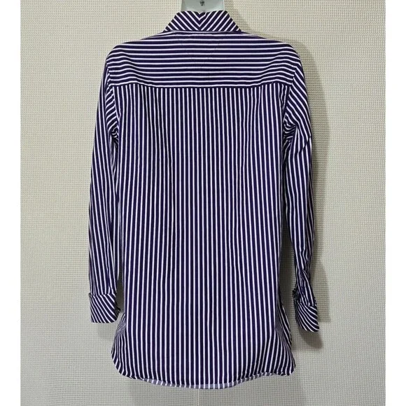Tommy Hilfiger Button Up Shirt Womens 10 Purple White Striped Velvet LinedCollar - Picture 5 of 10